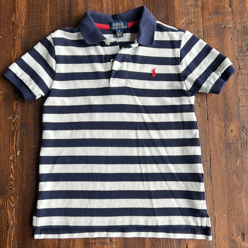 POLO Ralph Lauren Boys 6 Navy Blue & White Striped Polo